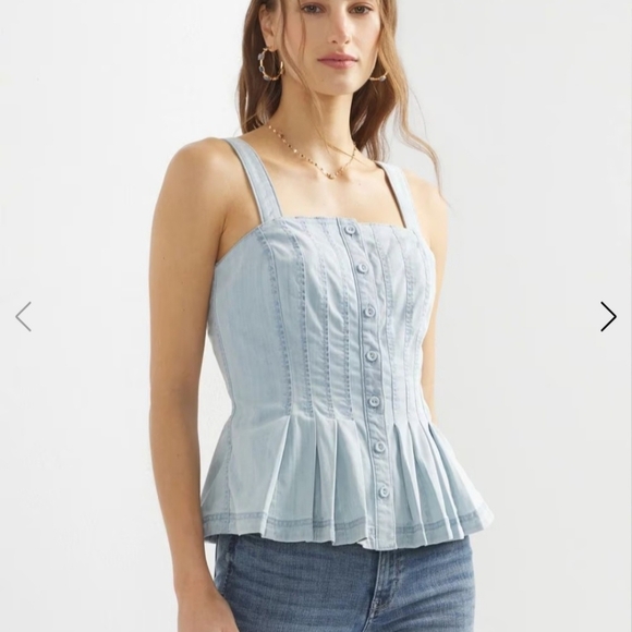 White House Black Market Light Blue Denim Peplum Top Sz 14 - Picture 2 of 10